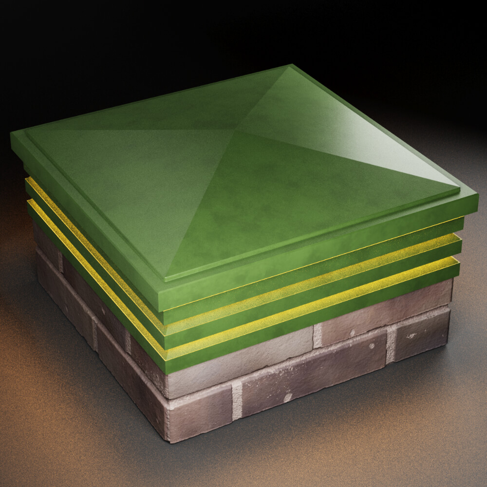 Колпак Zking Бона ХайТек Зеленый на столб 2х2 кирпича (513х513мм) с подсветкой в Сочи фото