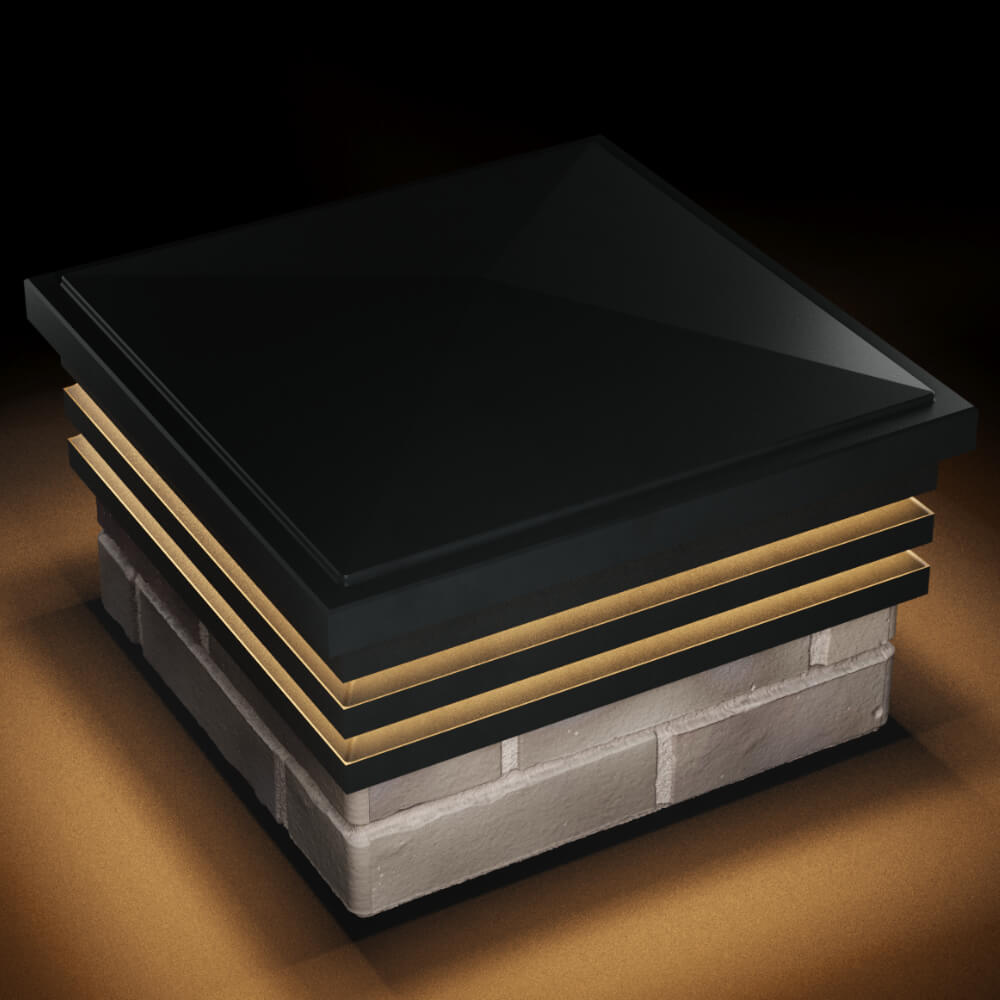 Колпак Zking Бона ХайТек Черный на столб 1.5х1.5 кирпича (385х385мм) с подсветкой в Сочи фото