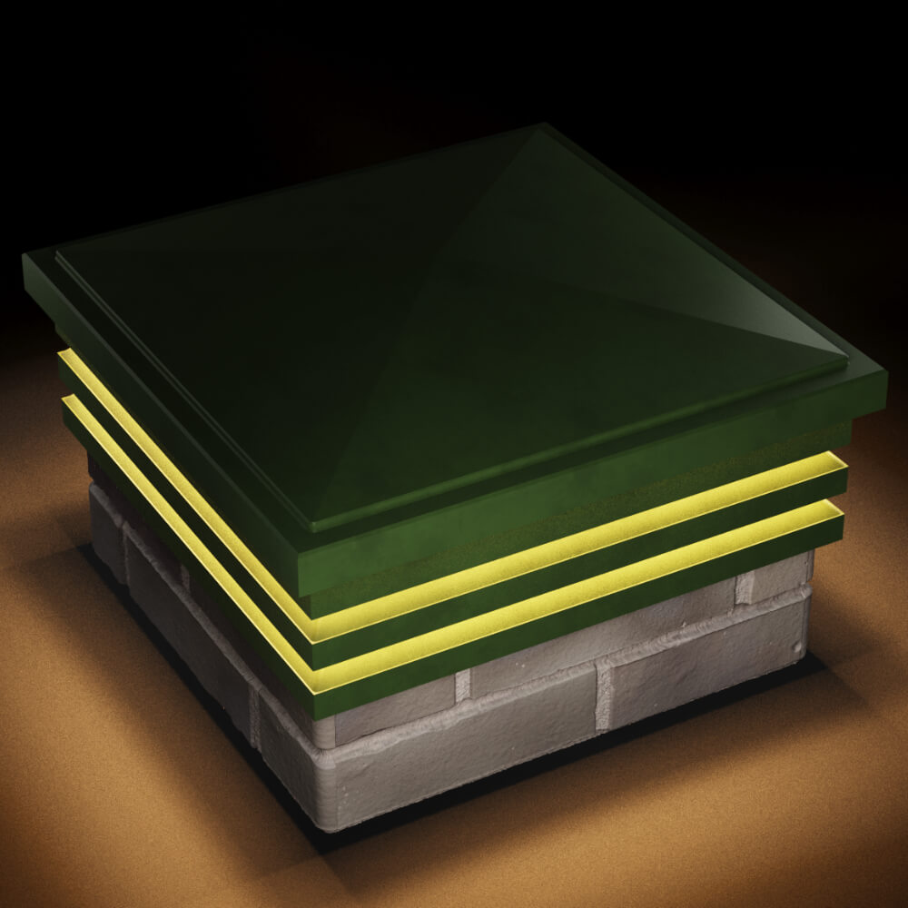 Колпак Zking Бона ХайТек Зеленый на столб 1.5х1.5 кирпича (385х385мм) с подсветкой в Сочи фото