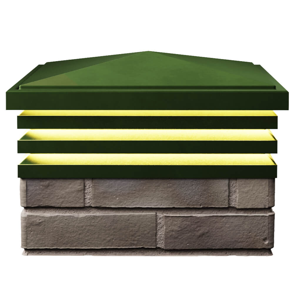 Колпак Zking Бона ХайТек Зеленый на столб 1.5х1.5 кирпича (385х385мм) с подсветкой в Сочи фото