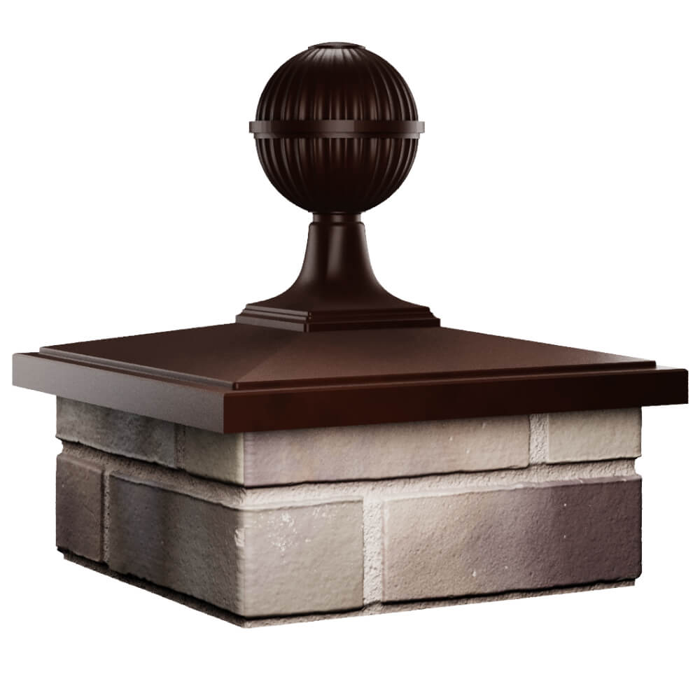 Колпак Zking БонаМоно Коричневый с шаром на столб 1.5х1.5 кирпича (385х385, 400х400мм) в сборе в Сочи фото