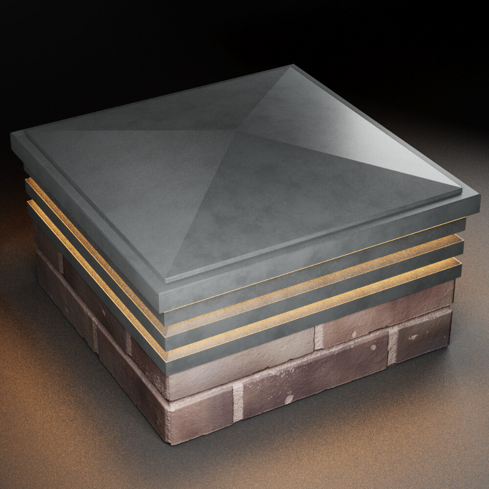 Колпак Zking Бона ХайТек Серый на столб 2х2 кирпича (513х513мм) с подсветкой в Сочи фото