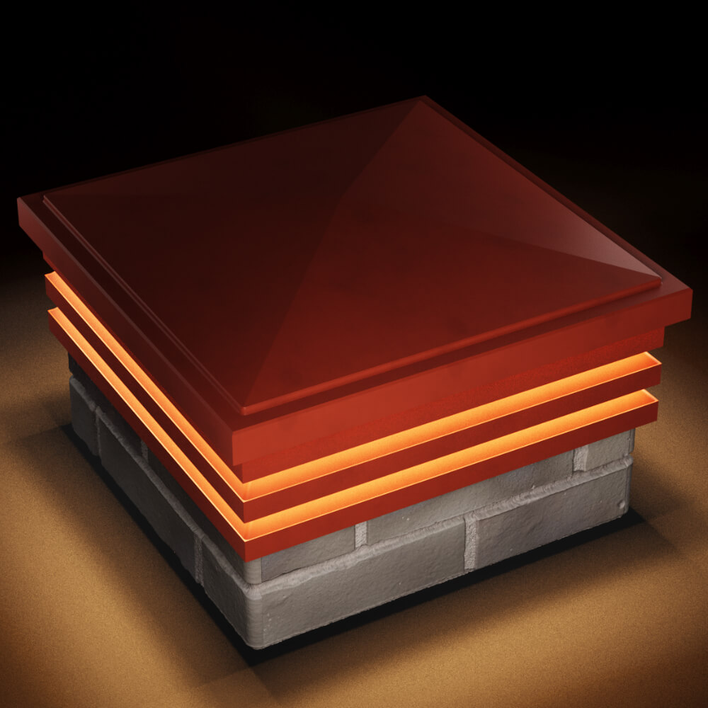 Колпак Zking Бона ХайТек Красный на столб 1.5х1.5 кирпича (385х385мм) с подсветкой в Сочи фото