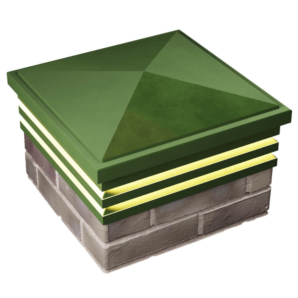 Колпак Zking Бона ХайТек Зеленый на столб 1.5х1.5 кирпича (385х385мм) с подсветкой в Сочи фото