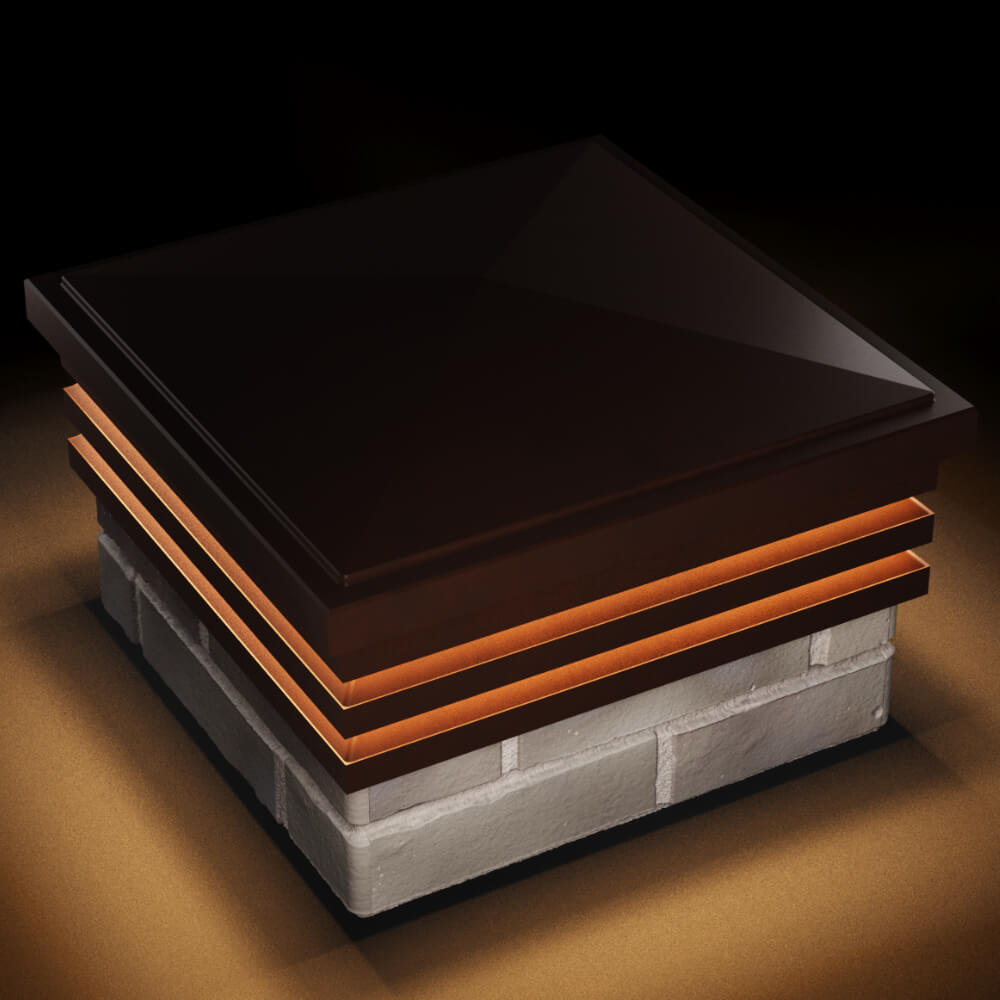 Колпак Zking Бона ХайТек Коричневый на столб 1.5х1.5 кирпича (385х385мм) с подсветкой в Сочи фото