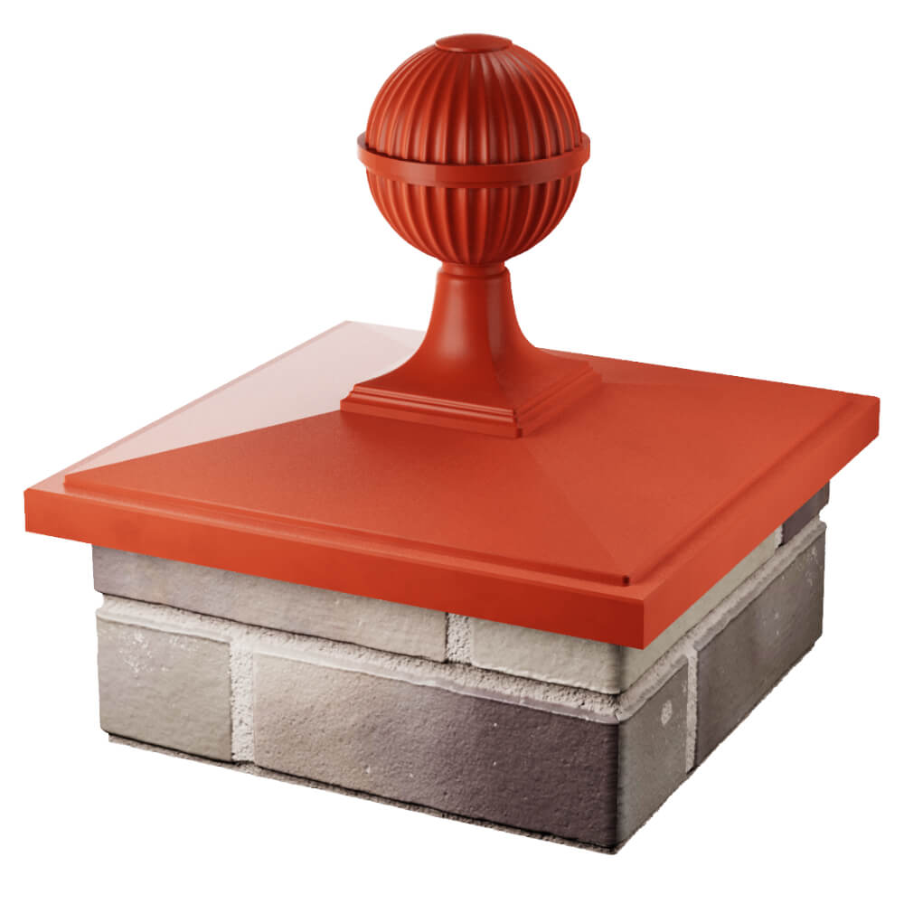 Колпак Zking БонаМоно Красный с шаром на столб 1.5х1.5 кирпича (385х385, 400х400мм) в сборе в Сочи фото