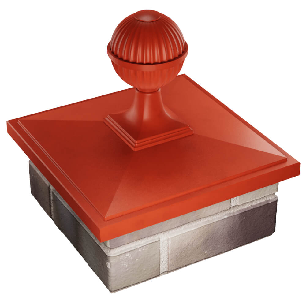 Колпак Zking БонаМоно Красный с шаром на столб 1.5х1.5 кирпича (385х385, 400х400мм) в сборе в Сочи фото